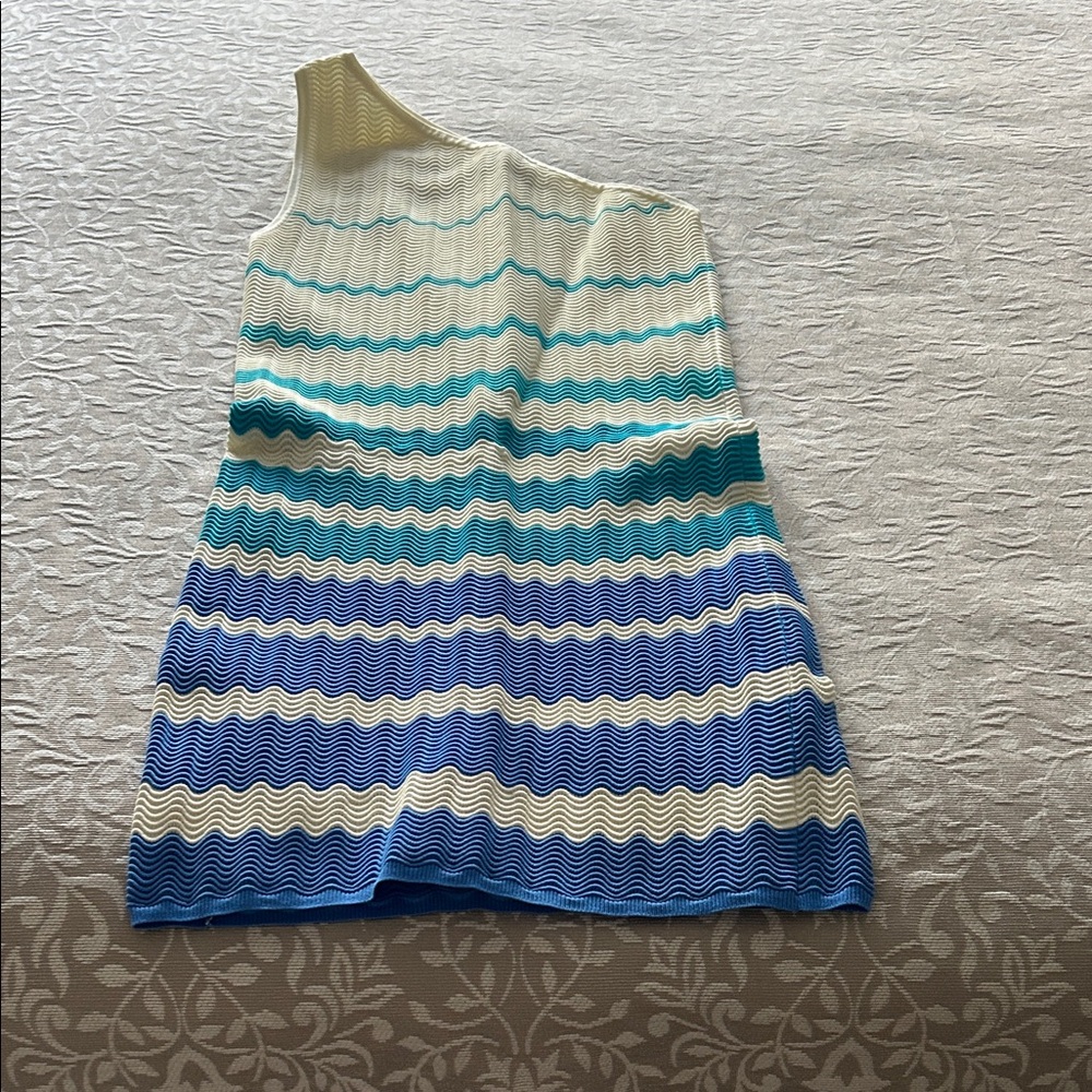 ASOS Asymmetrical Dress in Blue, White, and Cream